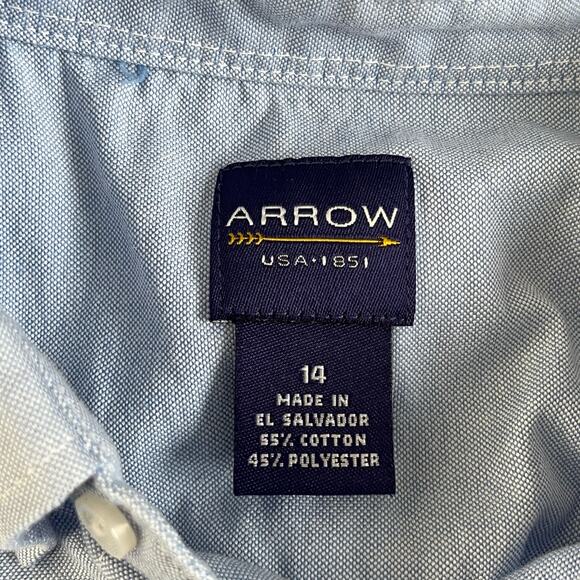 Arrow Boys Blue Long Sleeve Collared Button Up Dress School Uniform Shirt 14 - Picture 3 of 7